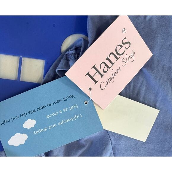 Hanes Large Cloud Knit Blue Comfort Sleep V Neck Short Sleeve Top NEW NWT - Picture 5 of 10